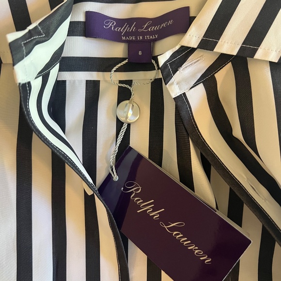 Capri Relaxed Fit Striped Cotton Shirt Ralph Lauren Collection White/Black 8 - Picture 4 of 8